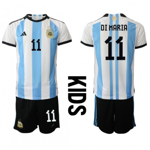 Fotballdrakt Barn Argentina Angel Di Maria #11 Hjemmedraktsett VM 2022 Kortermet (+ Korte bukser)